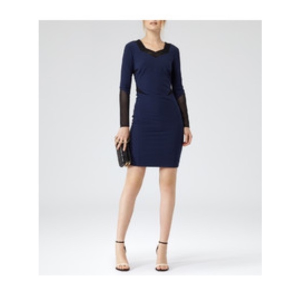 Reiss Dresses & Skirts - Reiss Dress Blue Womens Size 8 Body Mesh Design Long Sleeve Occasion Wear
